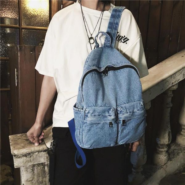 

backpack school backpacks for women mens canvas college classic denim student satchel bag jeans travel purse daypack blue