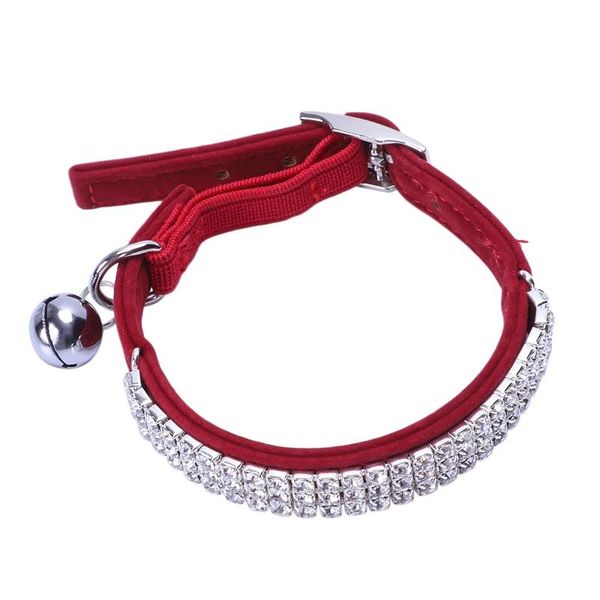 

dog collars & leashes collar cat baby puppies safety elastic adjustable with diamond rhinestone bell soft(red) s