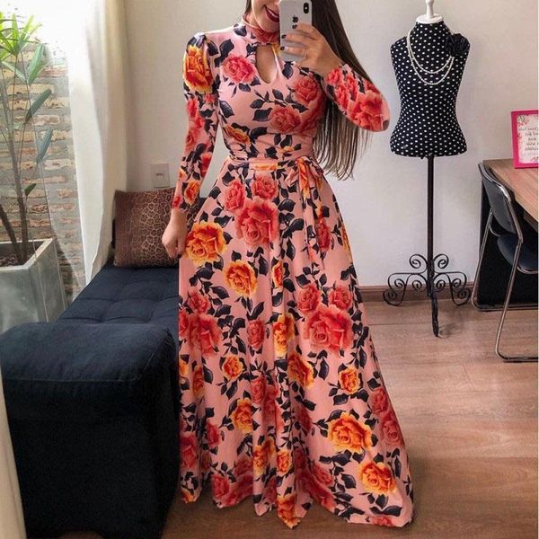 

plus size dresses women's long-sleeved dress 2021 summer fashion digital print style big swing skirt street trend, Black