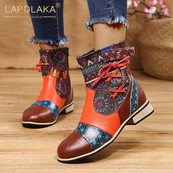 

boots lapolaka 2021 big size 43 retro personality fashion woman shoes patchwork wholesale working ladies, Black