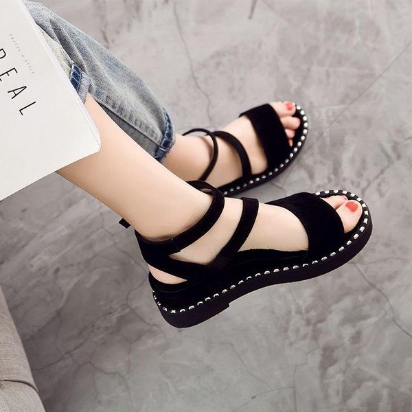 

women sandals shoes platform flat summer 2021 fashion arrival beach casual, Black