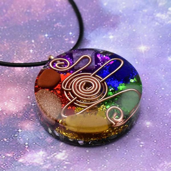 

pendant necklaces orgonite seven chakra natural crystal epoxy gravel, Silver
