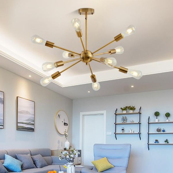 

sputnik chandeliers brass modern pendant lamps antique gold industrial stair lighting fixtures 10 arms brushed nickel black tube