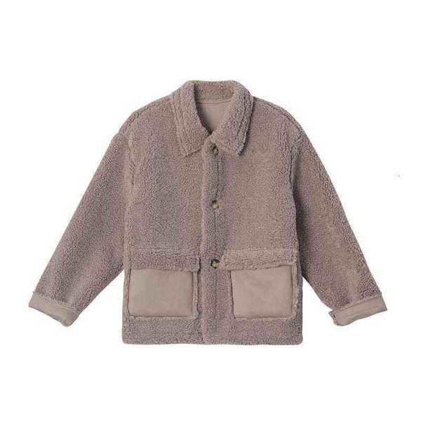 

autumn and winter 2021 student korean thickened lamb wool coat girl friend loose short lapel cashmere, Black