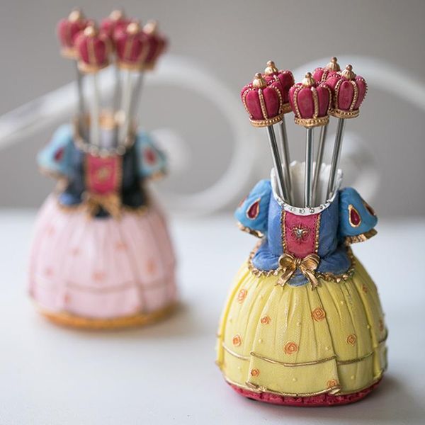 

forks princess dress fork set girl fruit dessert cake crown resin home decoration