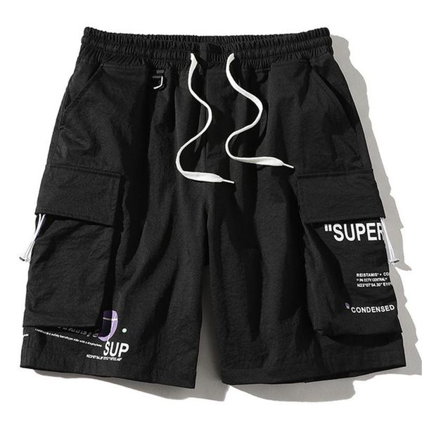 

trend brand men cargo shorts summer men's harajuku letter print fashion casual male, White;black