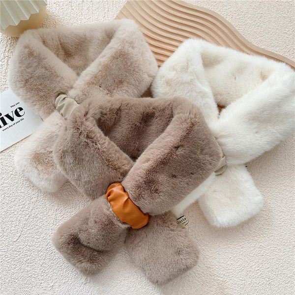 

scarves fake fur collar scarf women fashion winter warm plush casual solid color cross female present, Blue;gray