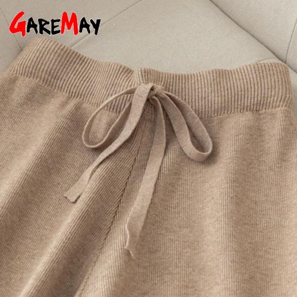

women's pants & capris winter 2021 soft loose trousers knitwear for women drawstring thick casual straight wide leg warm knitted, Black;white