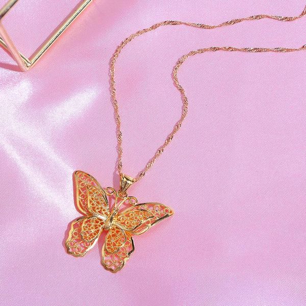 

big butterfly pendant necklace simple design hollow multilayer gold color for women statement gift chains, Silver