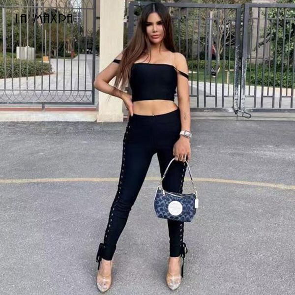 

women's pants & capris summer fashion two-piece spaghetti black vest wrapped + hollow nightclub 2-piece club celebrity party, Black;white