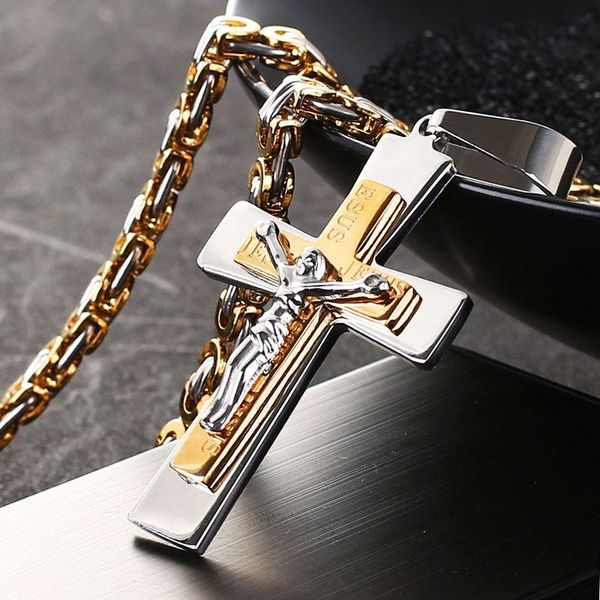 

pendant necklaces catholic personality jesus christ cross necklace square metal pendants long chain gold silver color crucifix
