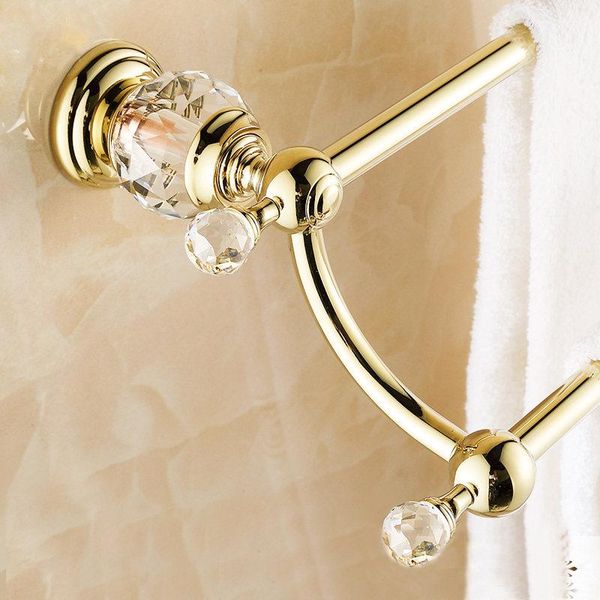 

towel racks bars wall mounted double bar gold plated holder solid brass & crystal rack vintage made golden hk-22