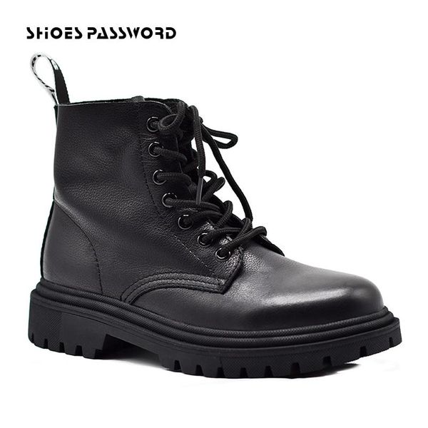 

boots ins women's ankle autumn warm platform genuine leather punk motorcycle british style for woman 2021, Black