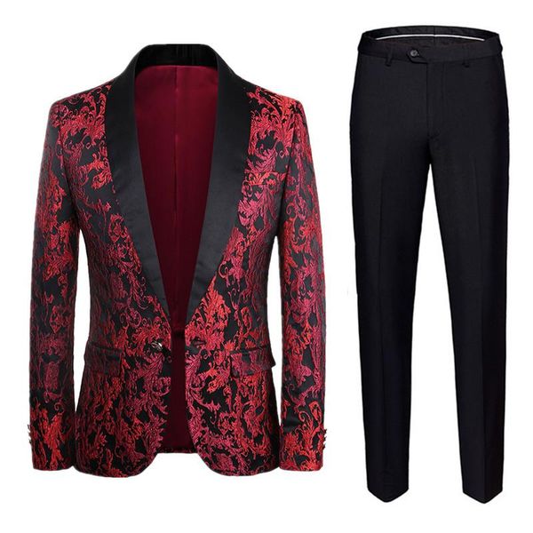 

men's suits & blazers 2021-10 fashion mens jacquard 2 piece single-breasted men tuxedo suit slim fit and pants, White;black