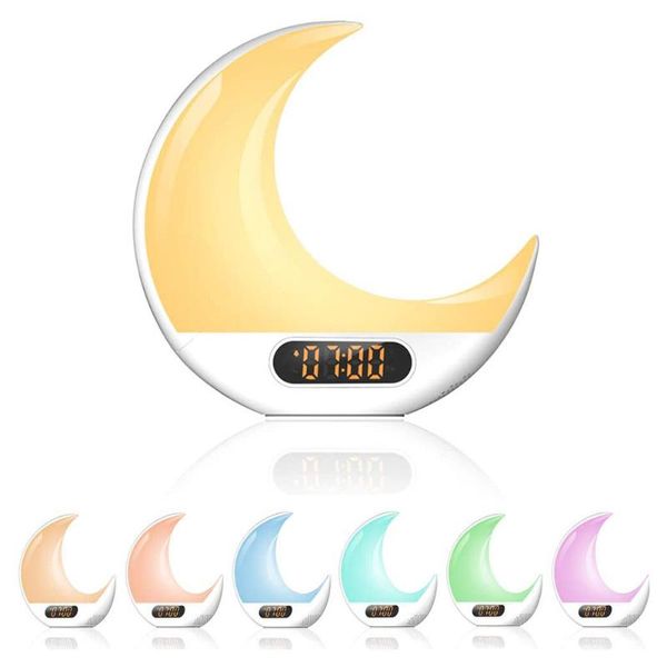 

other clocks & accessories intelligent wake-up moon light alarm clock simulates sunrise and sunset sleep snooze bedside lamp led colorful co