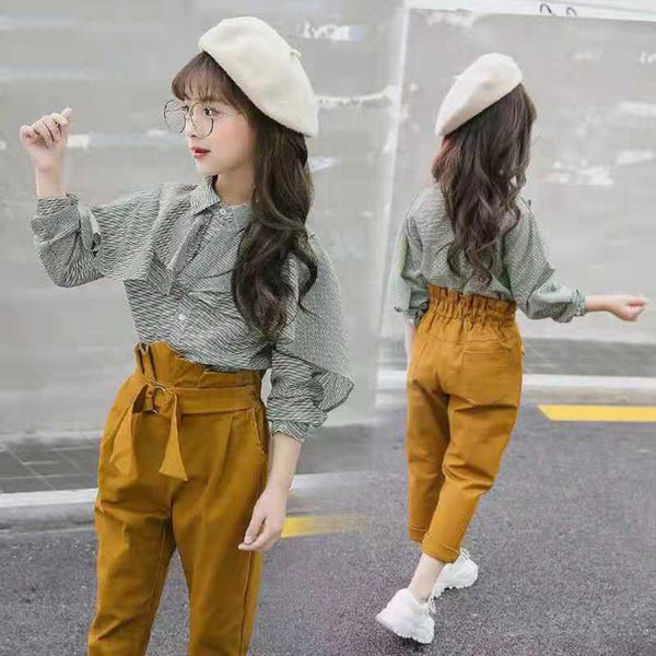 

clothing sets solid color blouse + pants 2pcs spring autumn baby girl outfits fashion teen girls set for age 4 5 6 8 9 10 12 13 year, White
