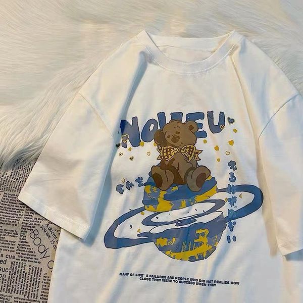 

women's t-shirt little bear print short sleeve women man shirts streetwear hip hop casual loose t fashion ~5xl large size, White