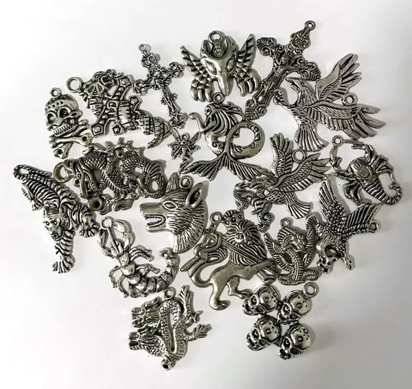 

100 pcs mixed style cool men's alloy totem pendant, Silver