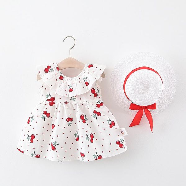 

girl's dresses 2021 toddler children little girls dress baby girl floral printed casual tutu princess clothes with sunhat, Red;yellow