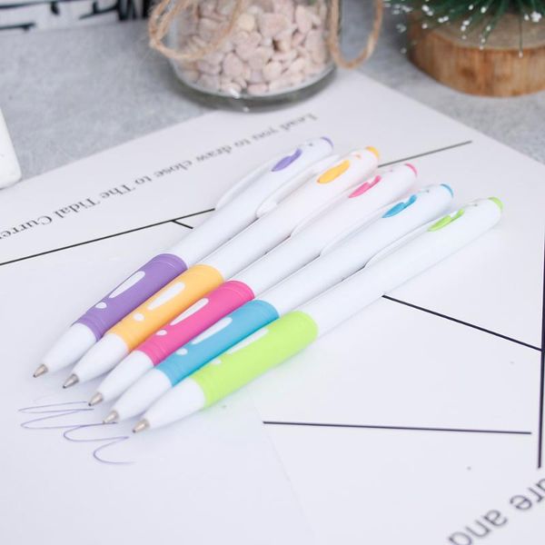 

1pc 0.5mm colorful plastic ballpoint pen pressed white rod gift pens, Blue;orange