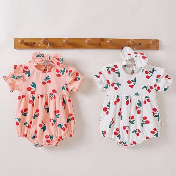 

rompers 1pc romper+1pc headband infant born baby girls ruched floral print romper bodysuit outfits clothes flower flying sleeve y4, Blue