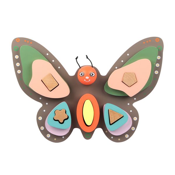 

wooden butterfly montessori toys building blocks early learning educational color shape match board game toys for 18m kids#38