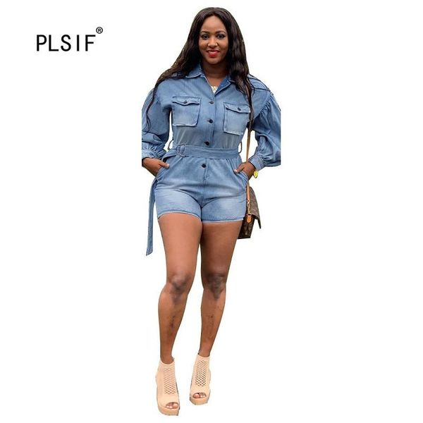 

women's jumpsuits & rompers european fashion denim playsuits long sleeve spring slim overall shorts, Black;white