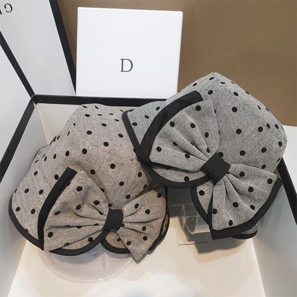 

wide brim hats korean fashion polka dot split fisherman for women female early autumn style basin hat warm casual bucket cape, Blue;gray