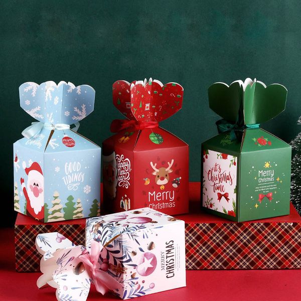 Weihnachtsgeschenkverpackung Apfelschachtel Süßigkeiten Kekse Paket Cartoon Weihnachtsmann Schneemann Pinguine Elch Weihnachtsbaum Muster Weihnachtsfeier Geschenkversorgung ZL0008