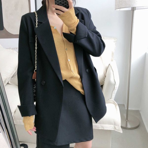 

spring autumn pure color temperament suit coat women's korean loose long sleeve blazer cardigan fashion 6001 210607, White;black