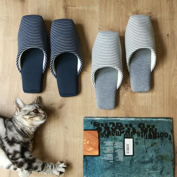 

slippers lovers knitted striped square head soft bottom home men and women wooden floor winter indoor 2021, Black