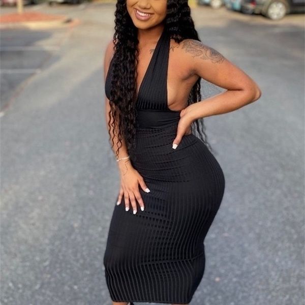 

joskaa knitted halter maxi dress for women strench backless party bodycon long summer clothes club outwear dresses 201025, Black;gray