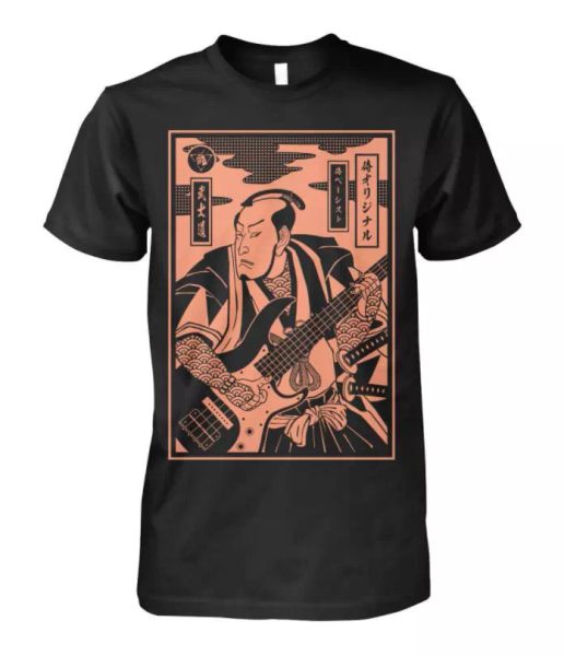 

R1 BASSIST SAMURAI Funny Black T-Shirt S-6XL, White;black