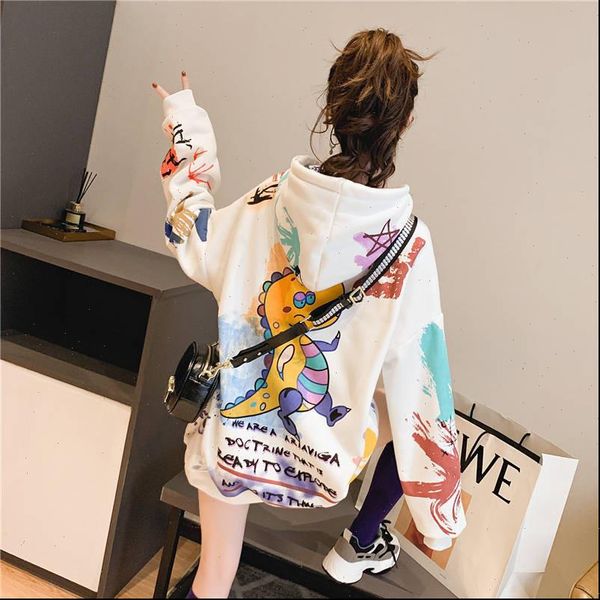 

japanese oversized autumn dragon women sweatshirts print jumper harajuku long sleeve pullover loose, Black