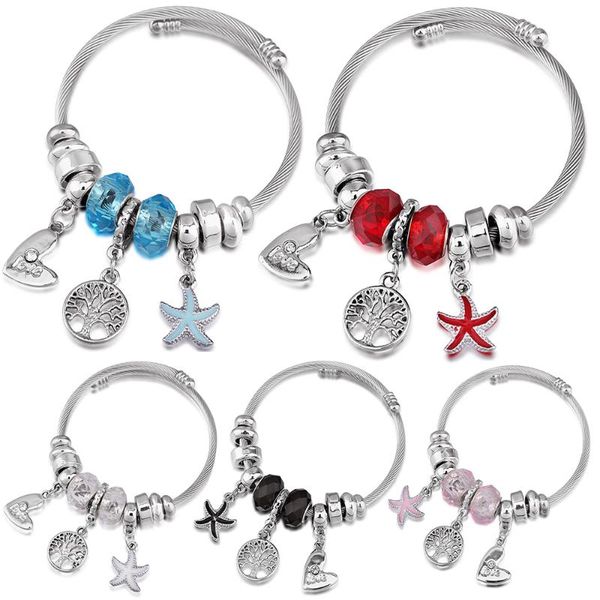 

bangle charm tree of life beaded bracelet jewelry adjustable starfish bangles exquisite fashion 2021 for women gift, Black