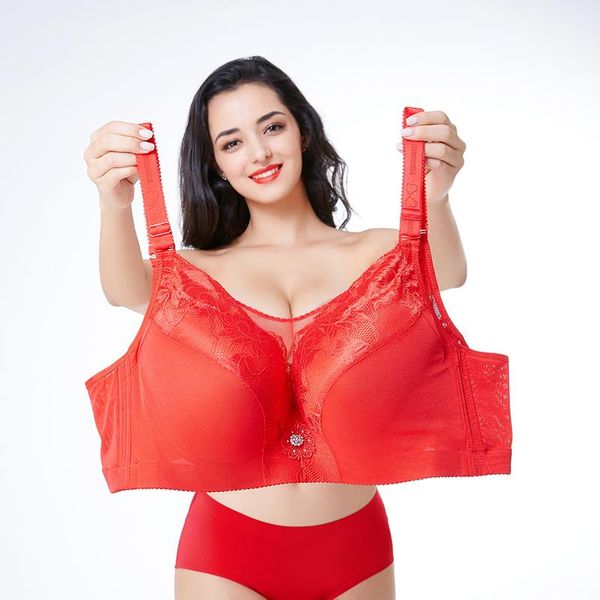 

bras push up plus size bra large cotton underwire brassiere spandex full cup big for women d e f g 120 115 52g, Red;black