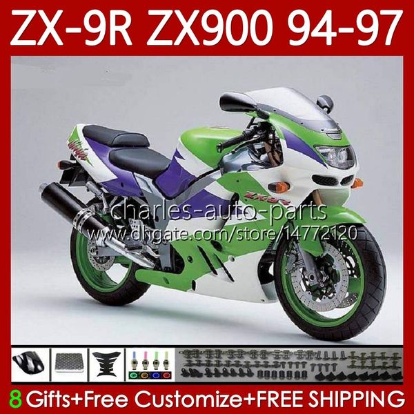 Kit de corpo de OEM para Kawasaki Ninja ZX900 ZX900 ZX 9R 9 R 900 CC 1994 1995 1996 1997 Bodywork 100NO.94 ZX9 Green Blue R ZX900C 900CC ZX-900 94-97 ZX9R 94 95 96 97 Fairing Moto