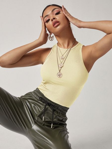 

sxy solid fitted crop tank z8ln#, White