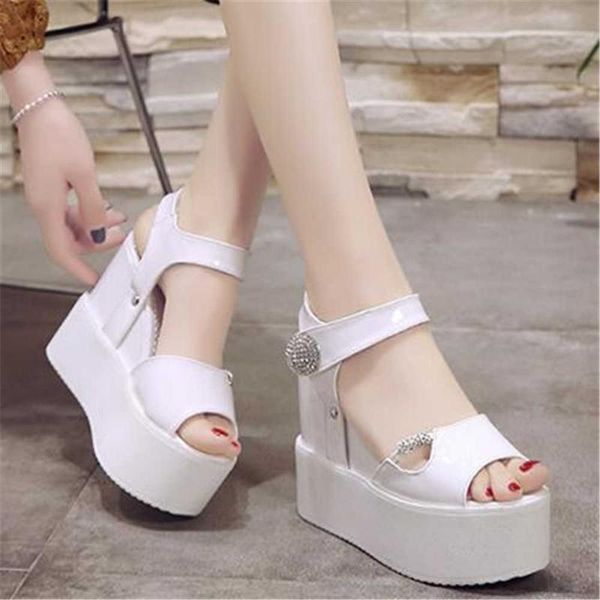 

sandals 2021 summer 12cm woman height increasing women platform shoes female fashion thick bottom wedges black white