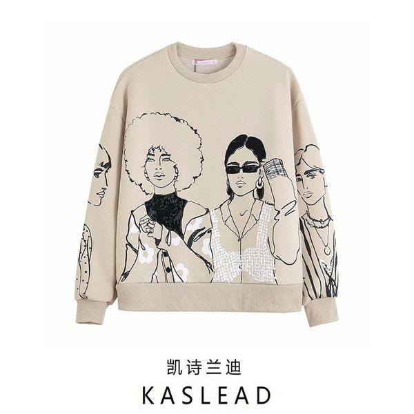 

hoodies2020 autumn new women's fashion cartoon girl print round neck loose sweater 00208628710, Black