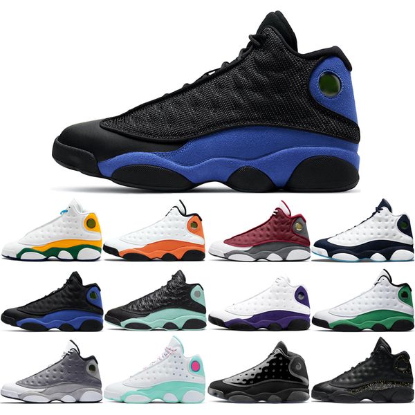 

original 13s basketball shoes atmosphere grey aurora green black cat bred and gown chicago flint gold glitter he got game starfish size 40-4