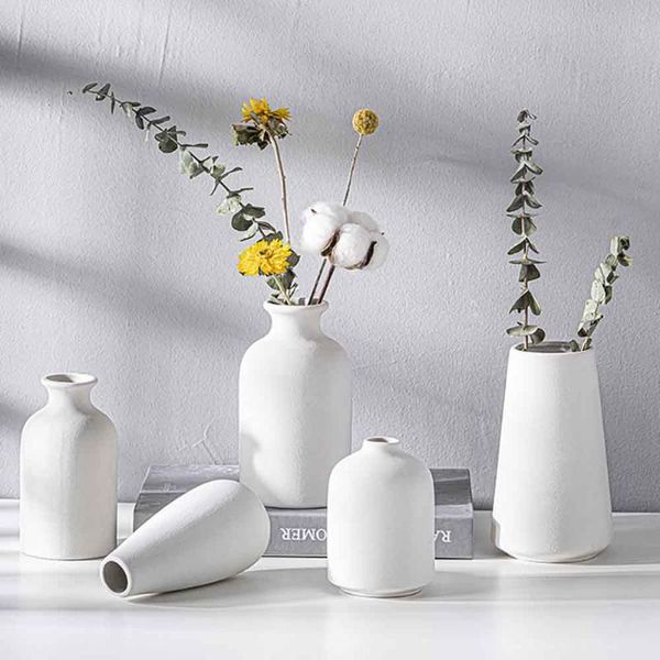 

vases white flower vase small mini ceramic pot with round smooth mouth decoration for home office deskornaments