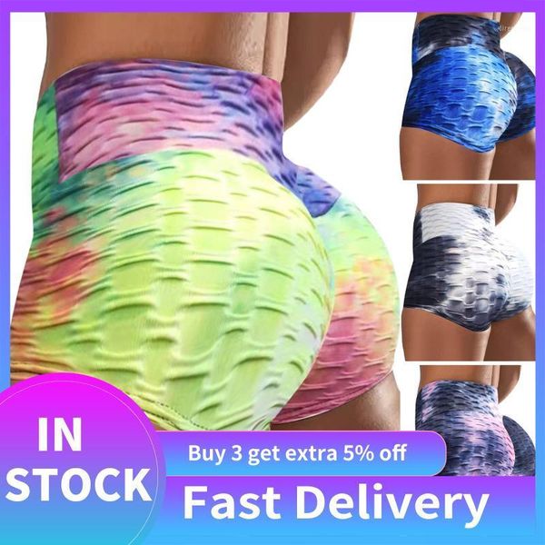 

tie dye print high waist workout shorts seamless fitness yoga scrunch buyoga running sport women gym leggings clothing1, White;black