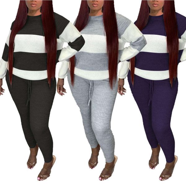 

2021 round neck long sleeve pants sports two piece casual women's wear, White