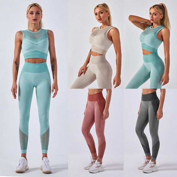 

seamless sport set women two piece crop leggings workout clothes outfit hollow fitness gym suit sports wear yoga sets