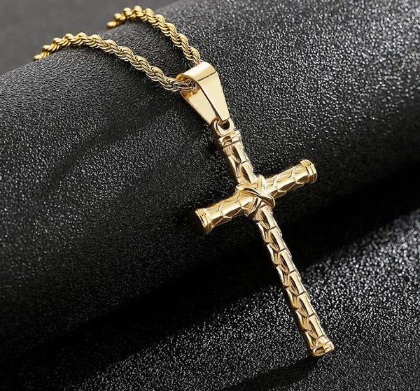 

simple fashion cross necklace for men boys gold stainless steel charms pendant jewelry rope chain 4mm 22 inch, Silver