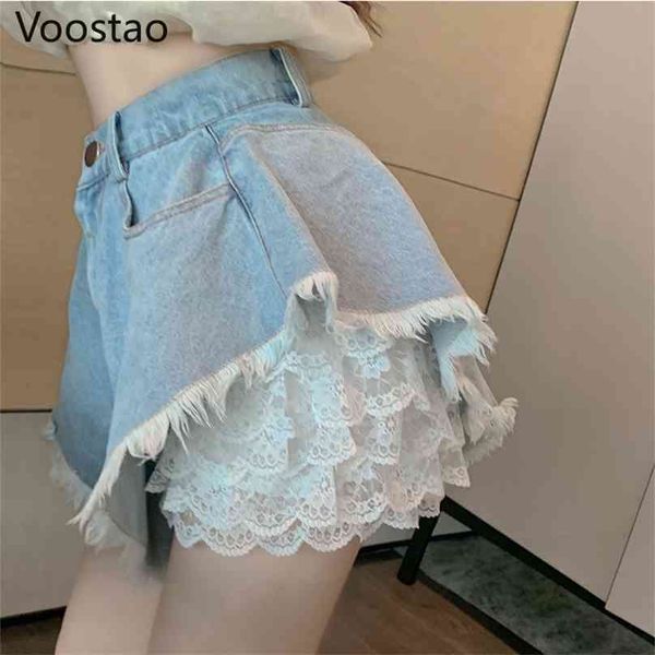 

sweet lolita style lace shorts summer women harajuku chic high waist denim short pants female streetwear punk hip hop jeans 210719, White;black