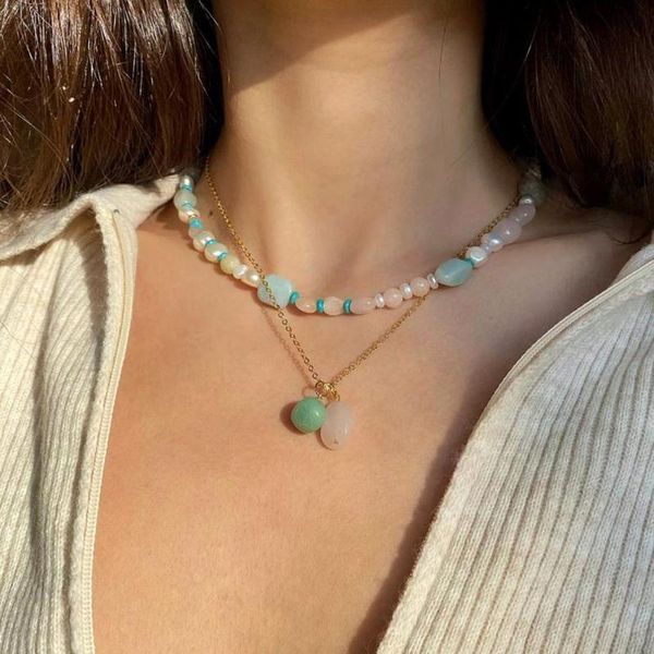 

chokers retro french style fashion choker color natural stone freshwater pearl ladies necklace accessories gift trend all-match jewelry, Golden;silver