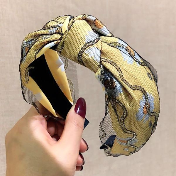 

hair accessories gold mesh gauze women headband fashionable in the middle of knot band wide side multi-layer hairband