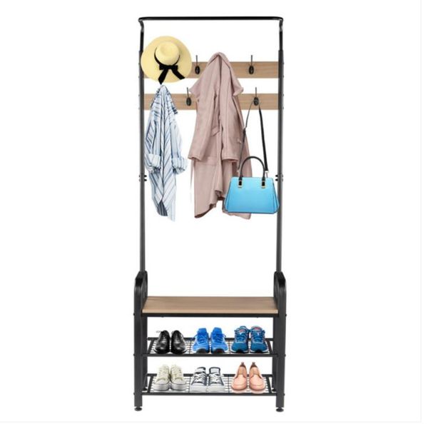 

2021 industrial coat rack shoe bench hall tree entryway storage shelf